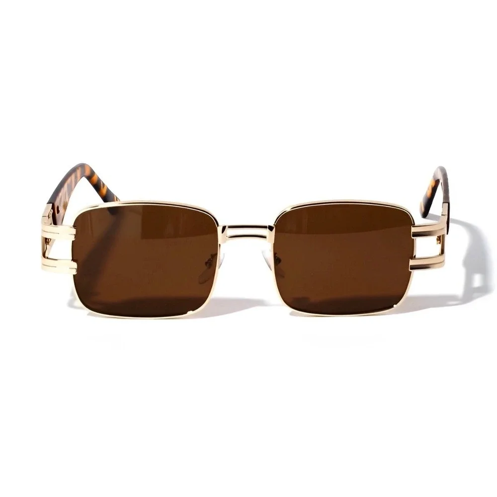Men Sunglasses Retro Classic Gold Frame Brown Lens Tortoise Accents Lentes Gafas